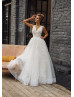 Beaded Ivory Lace Tulle V Back Wedding Dress